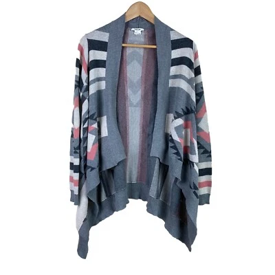 Casco Lang Boho Y2K Geométrico Estampado Azteca Cascada Cárdigan Gris Talla S Raro Foto 1 de 4