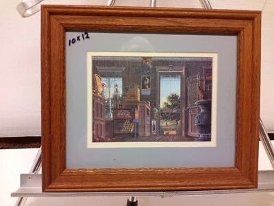 VTG COCA COLA COKE COUNTRY STORE WALL HANGING WOOD GLASS FRAME MATTED PRINT - Image 1 of 4