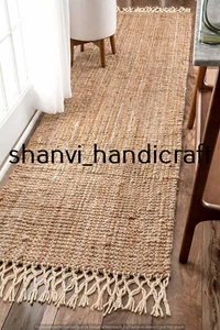 Jute Rug Home Decor Floor Handmade Jute Runner Rug Boho Solid Area Rug 2x10 Feet - Picture 1 of 5