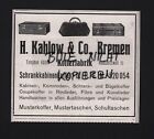 BREMA, reklama 1912, H. Kahlow & Co. Walizka-Fabryka Szafa-Walizka kabinowa