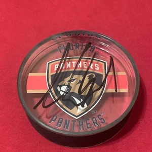 AARON EKBLAD ACRYLIC AUTO/SIGNED NHL LOGO PUCK FLORIDA UPPER DECK AUTHENTICATED - Picture 1 of 13