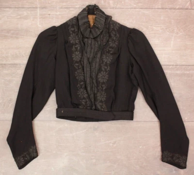 VTG Women's Antique Edwardian Late 1800s Black Wool Jacket W/ Floral Details XS - Image 1 of 4