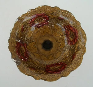 Goofus Glass Compote Intaglio Red Gold Antique Compote Morning Glory - Picture 1 of 4