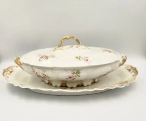 Theodore Haviland Limoges France Gold Floral Oval Dish, Lid And Platter - Picture 1 of 24