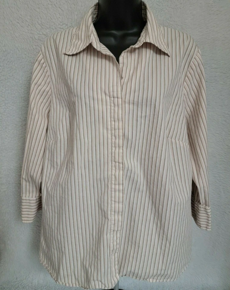 Blusa Top Villager Liz Claiborne Mujer Talla 18W Marrón Blanco Negro Rayas Foto 1 de 4