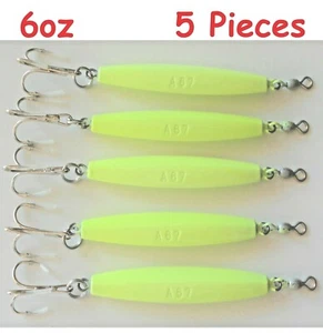 5 pcs Diamond Jigs 6oz Glow in the Dark Saltwater Fishing Lures w/ Treble Hook - Picture 1 of 2