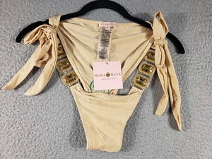 Moda Minx Swim Bottoms Women's Small Beige Jeweled Boujee Tie Side Bikini Beach - Picture 1 of 10