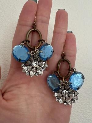 Pendientes grandes llamativos LULU FROST raros vintage de trabajo temprano; azul cristal y plata Foto 1 de 2