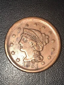 1851 USA large one cent coin Miss Strike Inner Rim Both Side Spink Missing. - Picture 1 of 9