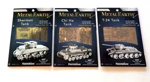 Set of 3 Models Metal Earth Sherman Tank + Chi Ha Tank + T-34 Tank 3D Models - Picture 1 of 4