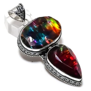 Natural Ammolite 925 Sterling Silver Jewelry Pendant 3.07" Gift u638 - Picture 1 of 7