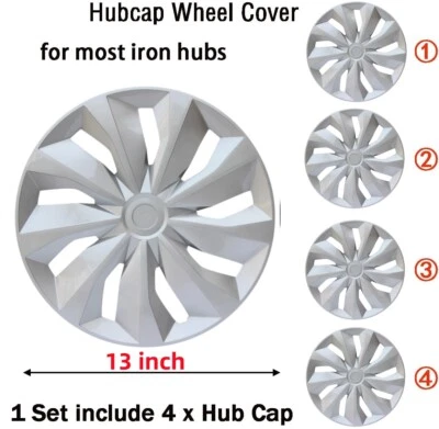 Tapacubos cubierta rueda plateada 13" apta para tapacubos Honda Civic Corolla R13 2013-2020 Foto 1 de 4