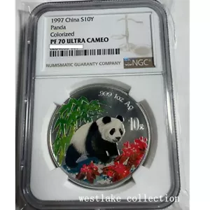 NGC PF70 1997 China 10YUAN Panda Colorized Silver Coin 1oz Ag.999 - Picture 1 of 2
