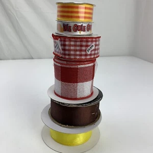 Décoratif Ruban Lot Plaid Rouge Jaune Marron - Photo 1 sur 6