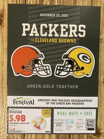 NFL 2021 GREEN BAY PACKERS vs Cle Browns CHRISTMAS DAY 12/25 Roster Lineup Card Cover