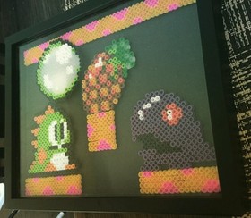 Bubble Bobble Shadow Box Perler Art NES 8 bit Pixel