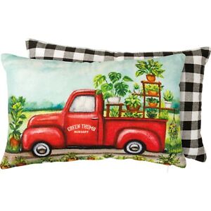 NEW~Pillow~Plants "Green Thumb Nursery" Farm Truck Buffalo Check~Throw/Couch/Bed