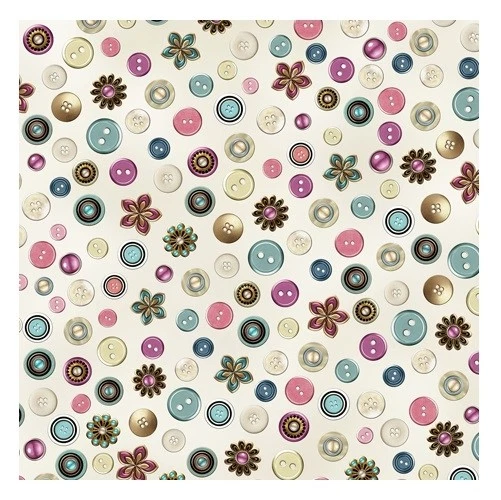 Cute as a Button Fabric - Toss on Beige - QT Quilting Treasures YARD - Image 1 of 1