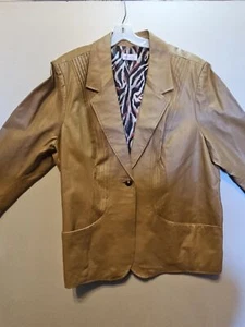 Women's Plus Size 2X DENIM & CO. Tan Faux Leather Blazer Jacket - Picture 1 of 10