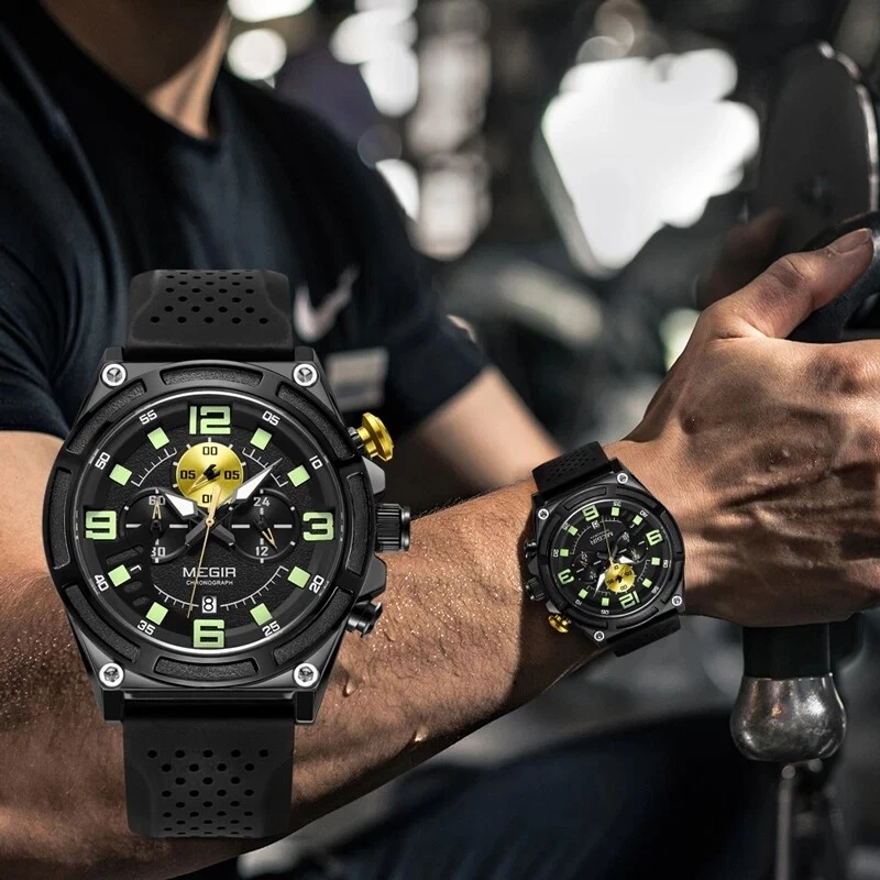 Reloj pulsera MEGIR correa de silicona cronógrafo impermeable deportivo informal para hombre Foto 1 de 4