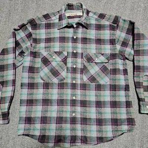 Vtg Anchor Blue Shirt Mens M Workwear Plaid Flannel Heavyweight Shacket Y2k 90's - Picture 1 of 12