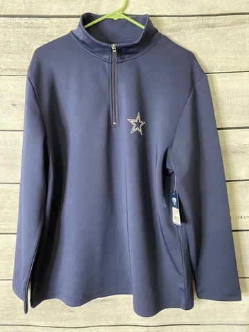 Dallas Cowboys Sweater Mens Size Large Blue Pullover NWT 1/4 zip Long Sleeve Cover