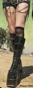 7" Black Platform Knee Hi Go Go Dancer Burning Man 90s Spice Girls Boots Demonia - Picture 1 of 5