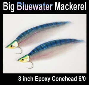 2 BIG 8" Bluewater MACKEREL flies #6/0 - for Fly Fishing rods & lines - Picture 1 of 1