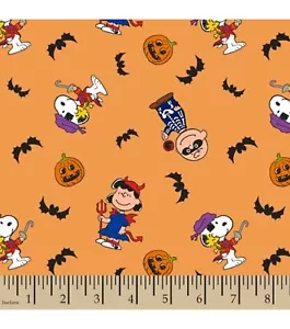 BTY Halloween Peanuts Gangs Snoopy Woodstock Charlie Brown Cotton Fabric Yard - Picture 1 of 2