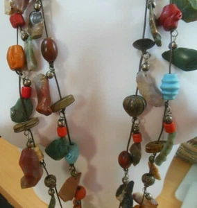 Doppelstrang Lang Mehrfarbig Stein/Perle Handel Perlen an Lederband 36" Lang - Bild 1 von 7