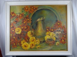 BELLE HUILE SUR TOILE NATURE MORTE SIGNEE DROMER - COTE AKOUN  73  x 60 cm - Picture 1 of 1