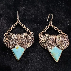 Barse Thai Chandelier Earrings - Turquoise Bronze. 925 Hook - Picture 1 of 5
