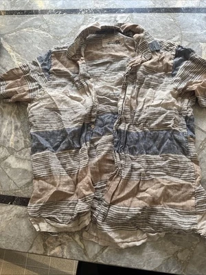 Tasso Elba Short Sleeve Striped Linen Casual Button Down Mens L - Image 1 of 4