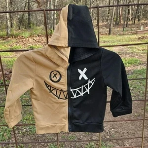 Shein Kids Size 5Y Two-Tone Black and Tan/Brown Zippered Hoodie Used - Picture 1 of 12