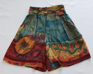 Pantaloncini boho vintage Platinum Dorothy Schoelen taglia 4 vita alta multicolore lino rayon - Foto 1 di 6