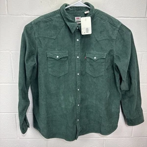 Levi’s Corduroy Western Shirt Men Size XXL Green Standard Fit Pearl Snap Cowboy - Picture 1 of 22