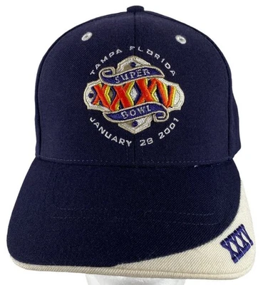 De colección 2001 NFL Super Bowl XXXV Tampa Florida OSFA Gorra Gorra Ravens/Giants Juego! Foto 1 de 4