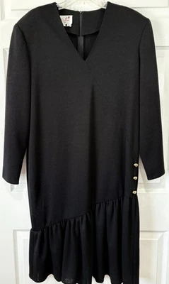 De Colección Años 80 Caron Chicago Negro Mezcla de Lana Vestido Dinastía Almohadillas para el Hombro Talla Grande 16 Foto 1 de 4