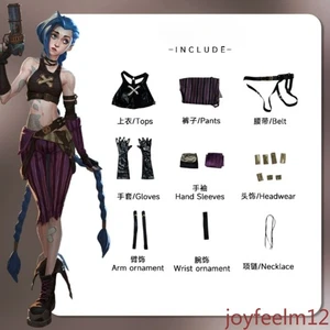 Arcane:Lega delle Leggende Jinx Donna Halloween Cosplay Set Completo Parrucche Scarpe - Foto 1 di 17