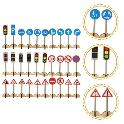 Wooden Traffic Sign Toys Toddler Child Road Model Signs Children Play - Image 1 of 4