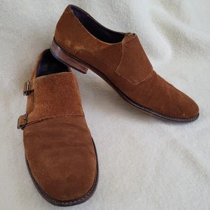 Ted Baker Brown Suede Shoes Men's Size 13 Two Buckle Monk Strap Style  - Picture 1 of 15