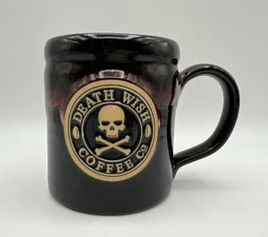 Death Wish Kaffeebecher 2016 Deneen Keramik 12 Unzen rot & schwarz Tropfglasur Totenkopf - Bild 1 von 9