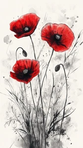 Canvas Art Vibrant Red Poppies Black Accents Artwork Wall Picture Poster Print - Picture 1 of 22