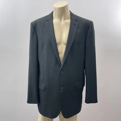 Pronto Uomo Platinum Suit Mens Blazer 48 XL Pants 38x34 Black Pinstripe Wool - Image 1 of 4