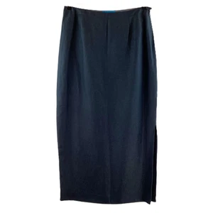 Vintage Monsoon Navy Shiny Satin & Linen High Waisted Pencil Skirt UK 14 - Picture 1 of 7
