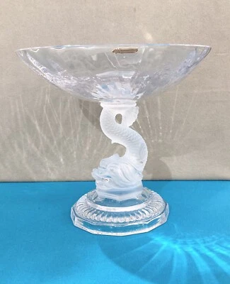 Coupe sur pied en cristal de PORTIEUX signée décor DAUPHIN-TRITON fruit table - Photo 1/4