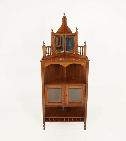 Antique Victorian Standing Corner Cabinet, Walnut, Mirror Back, Scotland 1880 Cover