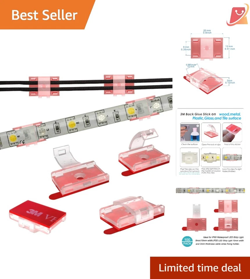 ATB- LED Strip Light Self-Adhesive Mounting Brackets and Clips LED Clear