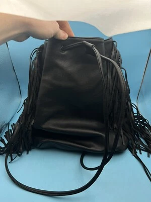Victorias Secret Black Vegan Leather Backpack Bag With Fringe Tassles Boho - Image 1 of 4