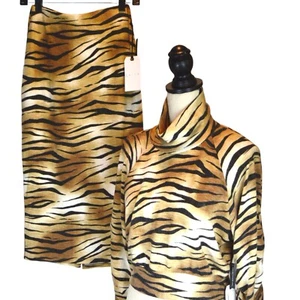 Leith Midi Skirt & Pullover Long Sleeve Mock Neck Sweater, Tiger Small NWT - Picture 1 of 8